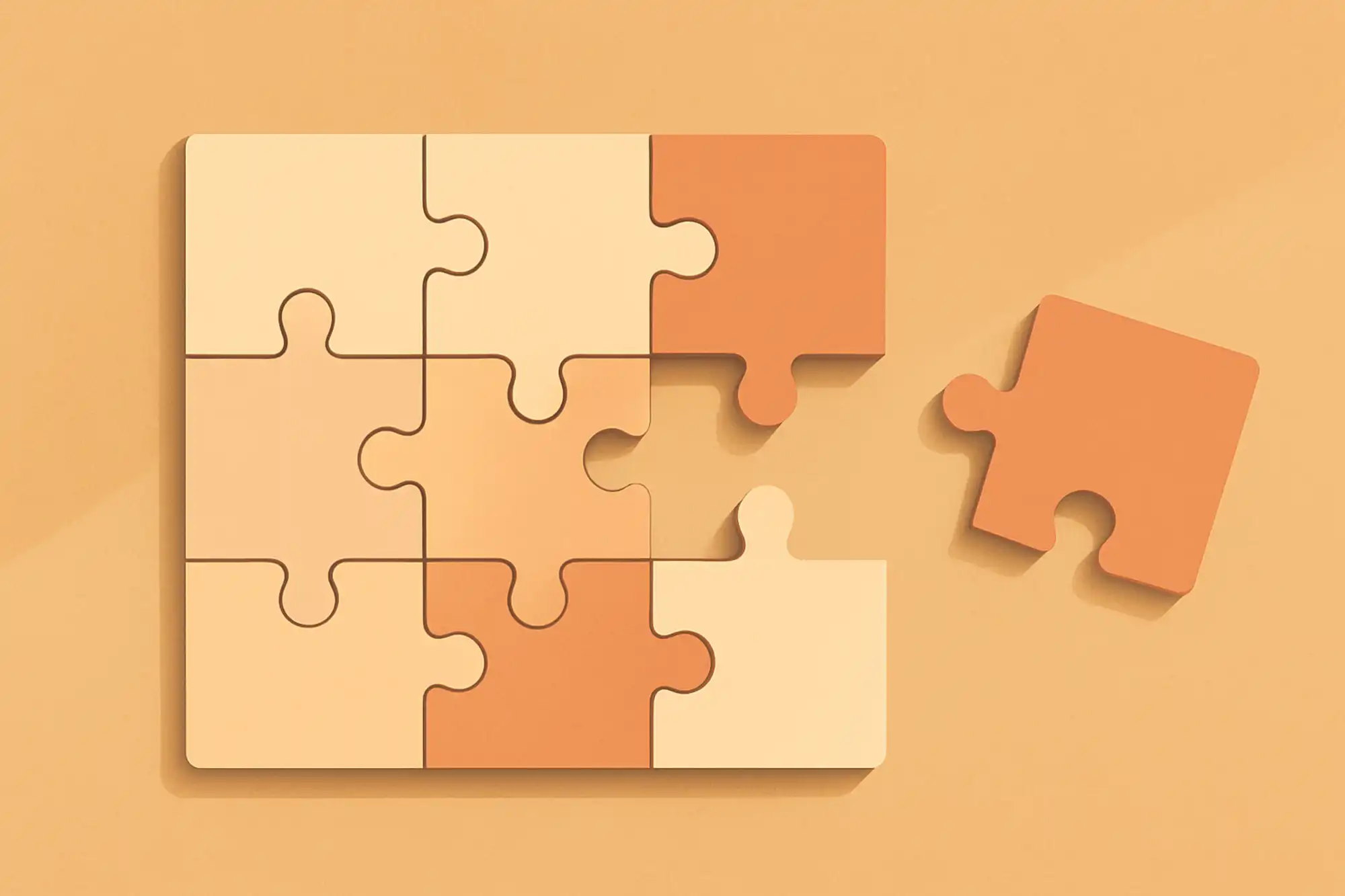 Top-view illustration of a partially assembled puzzle with classic puzzle pieces, symbolizing workspace organization on a food bike.